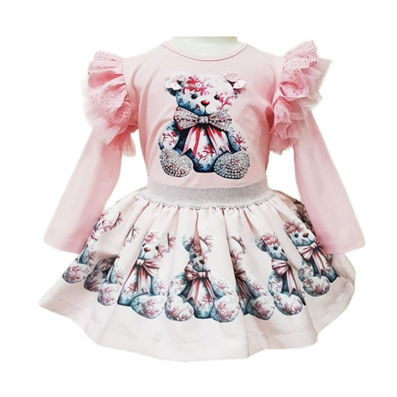 Neon kids pink girls teddy skirt set