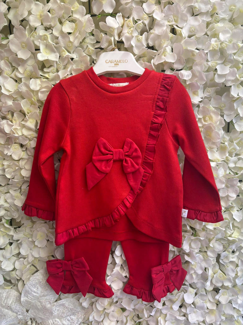 Caramelo Kids red bow lounge wear set 0398238