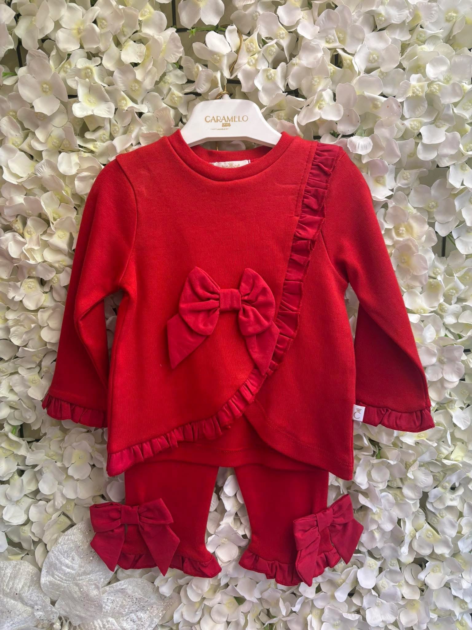 Caramelo Kids red bow lounge wear set 0398238