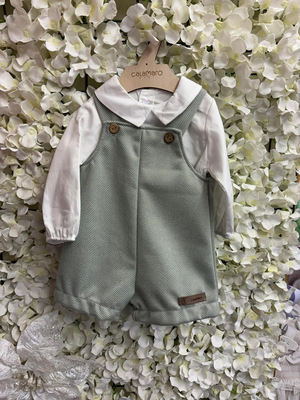Calamaro boys sage green romper set