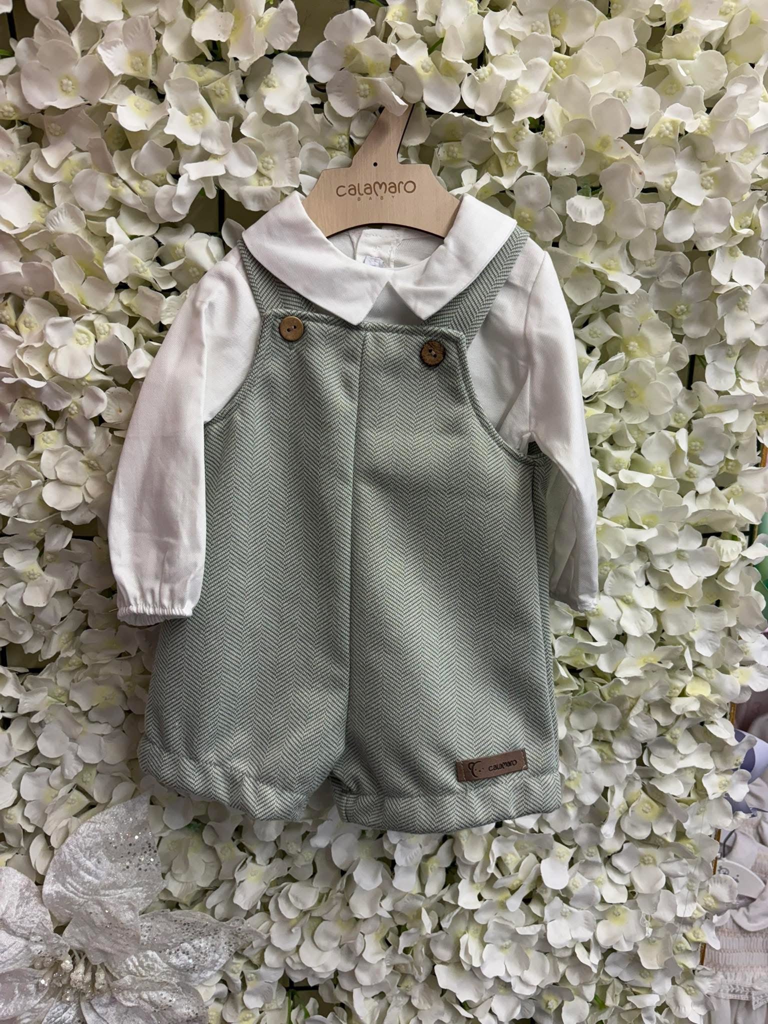 Calamaro boys sage green romper set