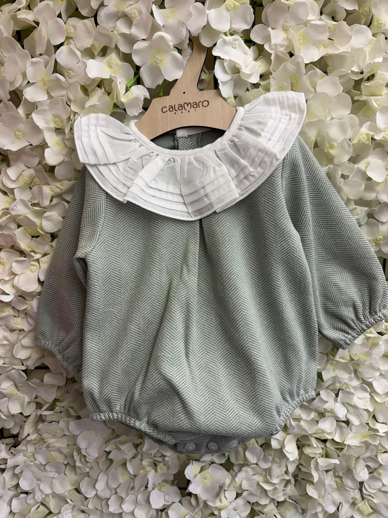 Calamaro sage green girls romper