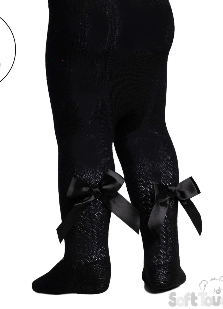 Soft touch black chevron girls bow  tights