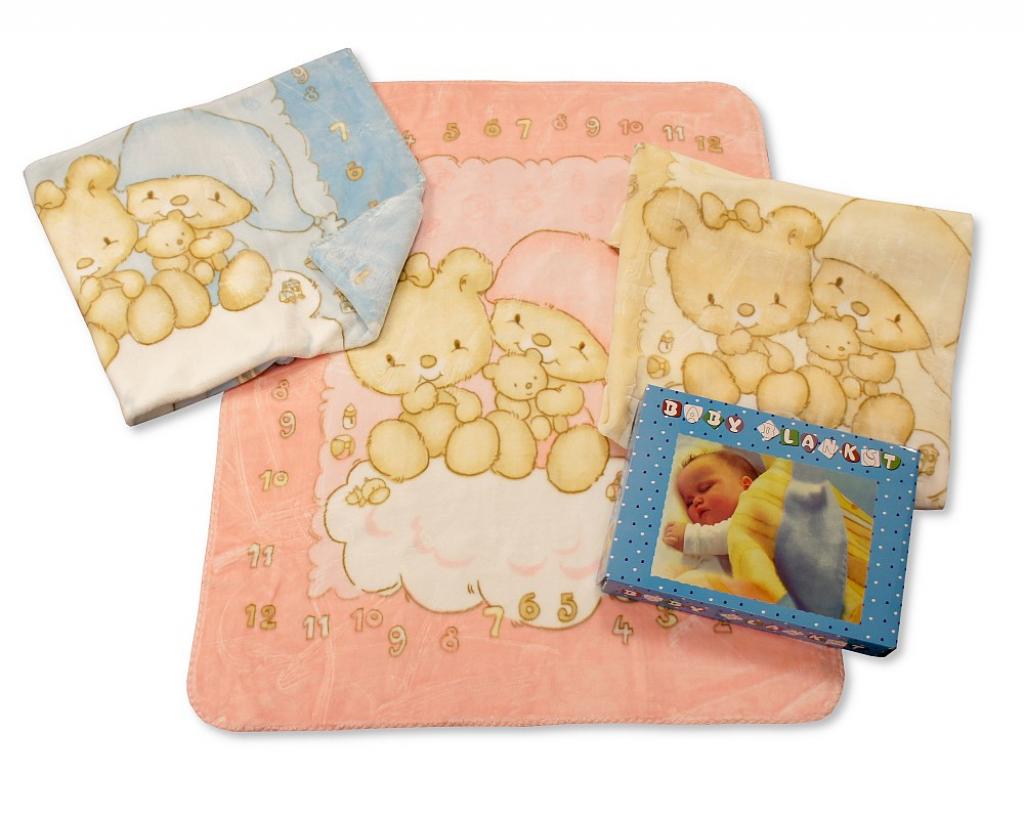 Boxed mini bear cot blanket cream/pink or blue
