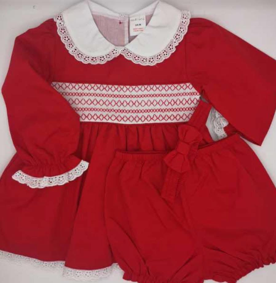 Mabini red smocked girls dress set