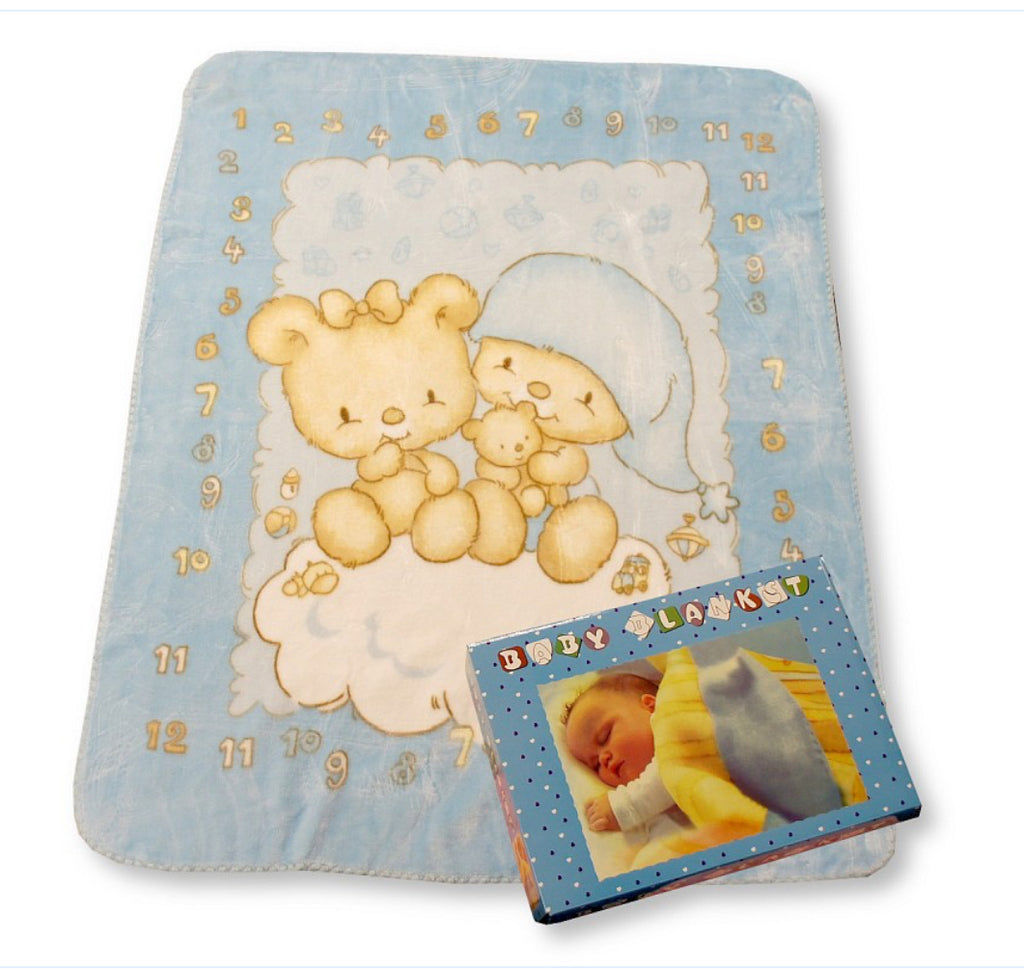 Boxed mini bear cot blanket cream/pink or blue