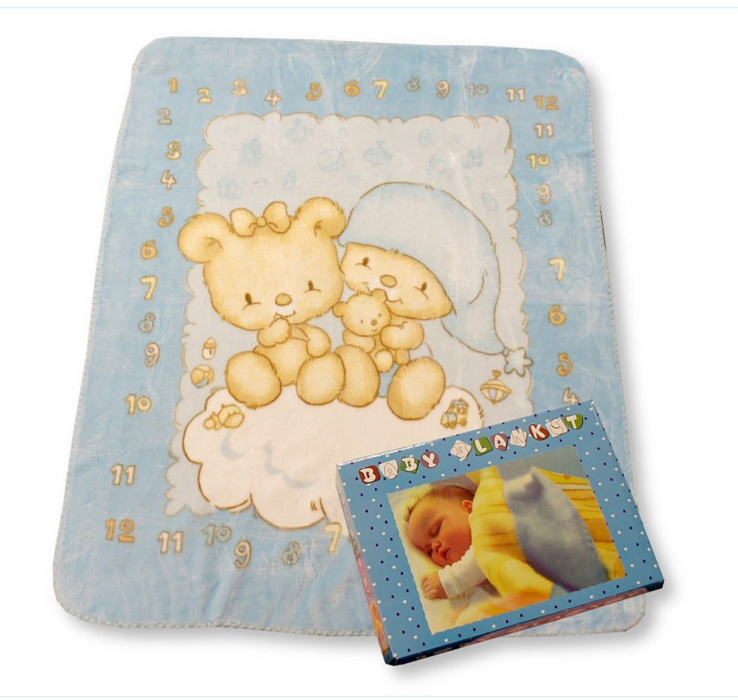 Boxed mini bear cot blanket cream/pink or blue