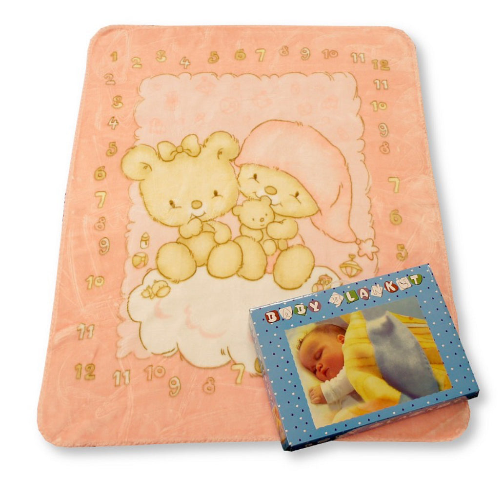 Boxed mini bear cot blanket cream/pink or blue