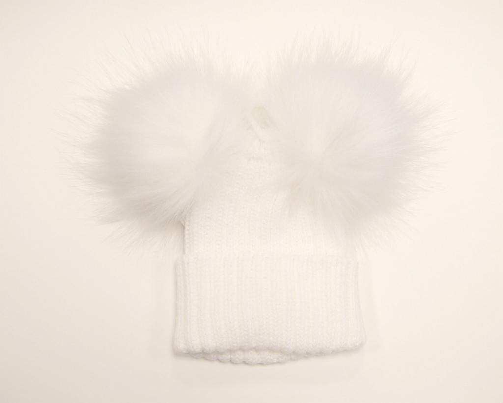My little chick double white Pom Pom hat