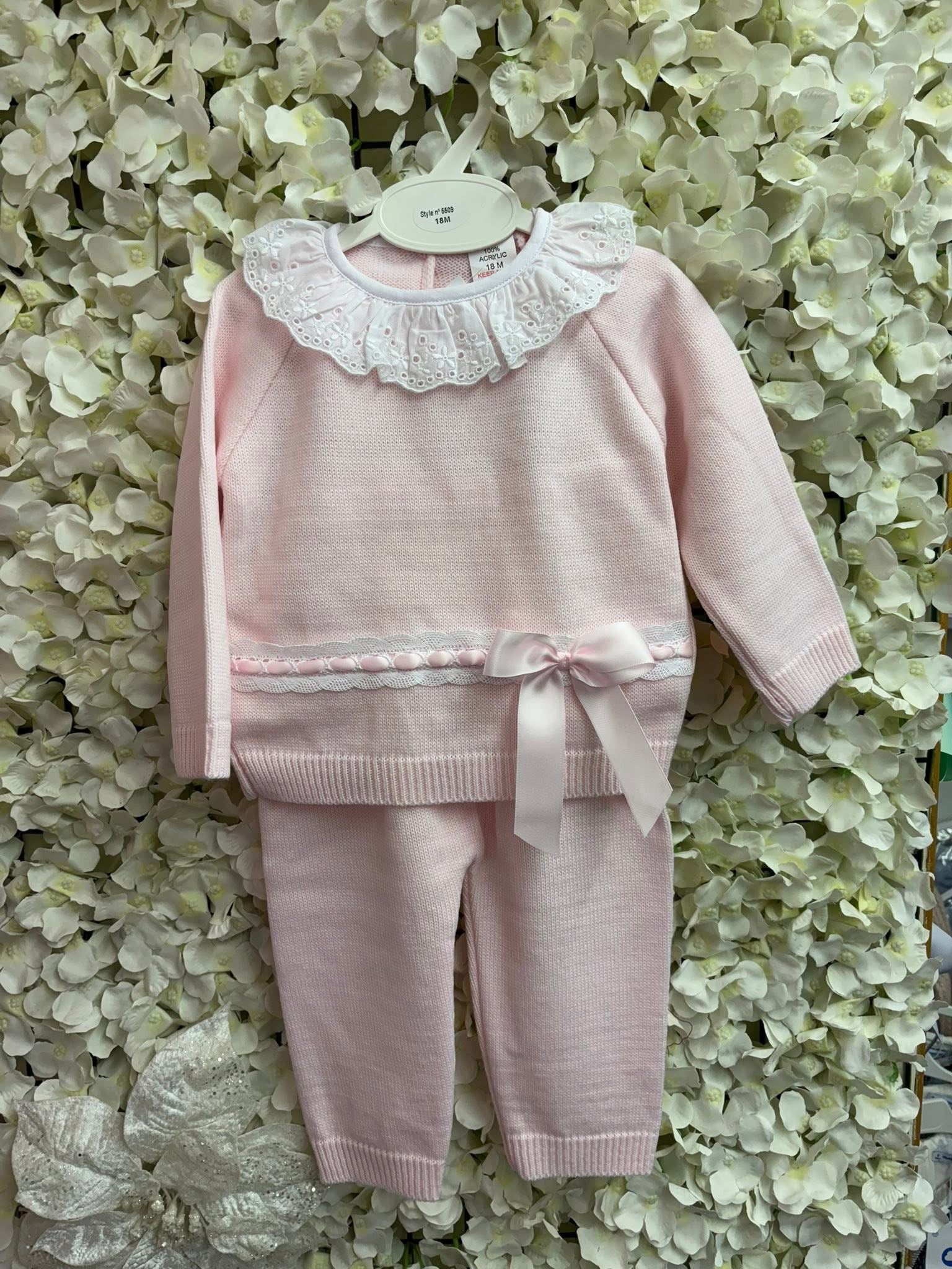 Little stars pink knitted trouser set