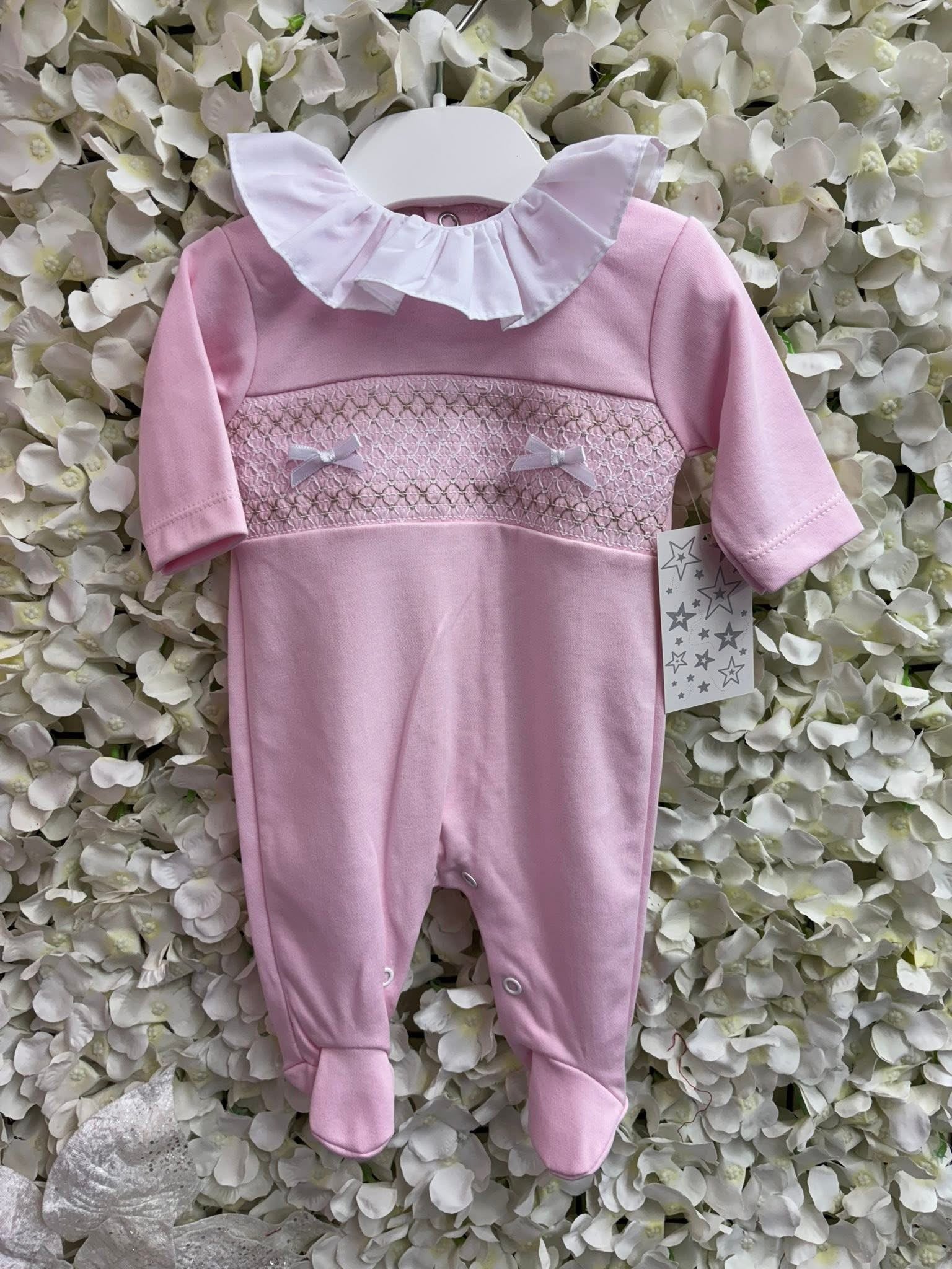 Little stars pink baby girls smocked babygrow