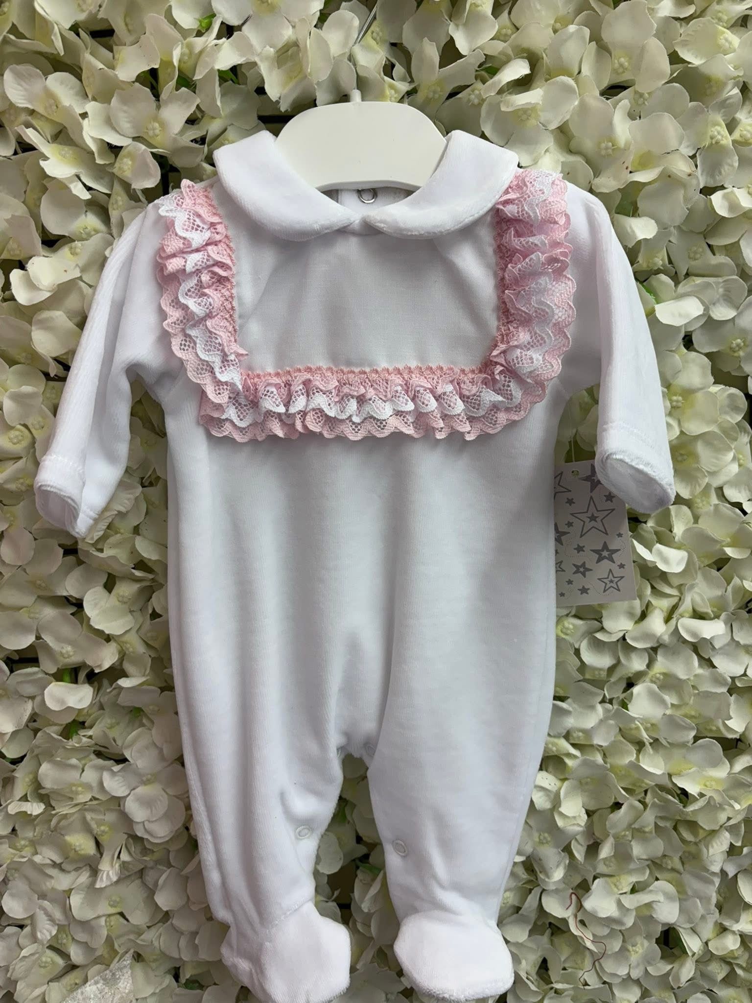 Little stars white laced detail girls babygrow