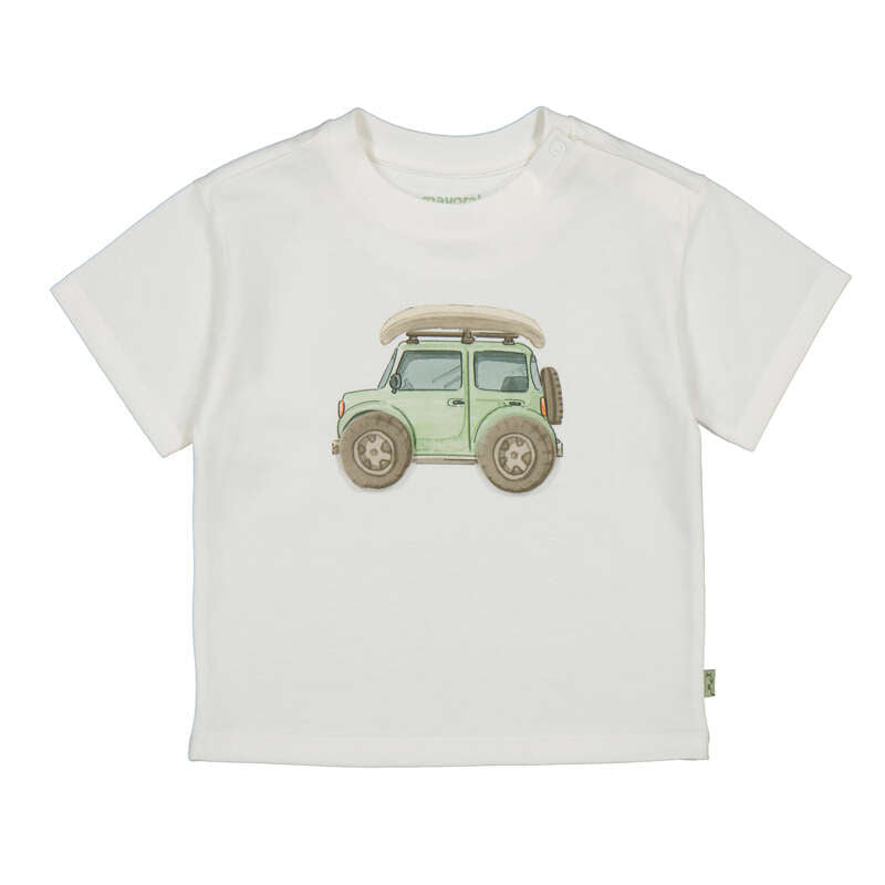 Mayoral boys cream car t shirt & shorts  1.1011