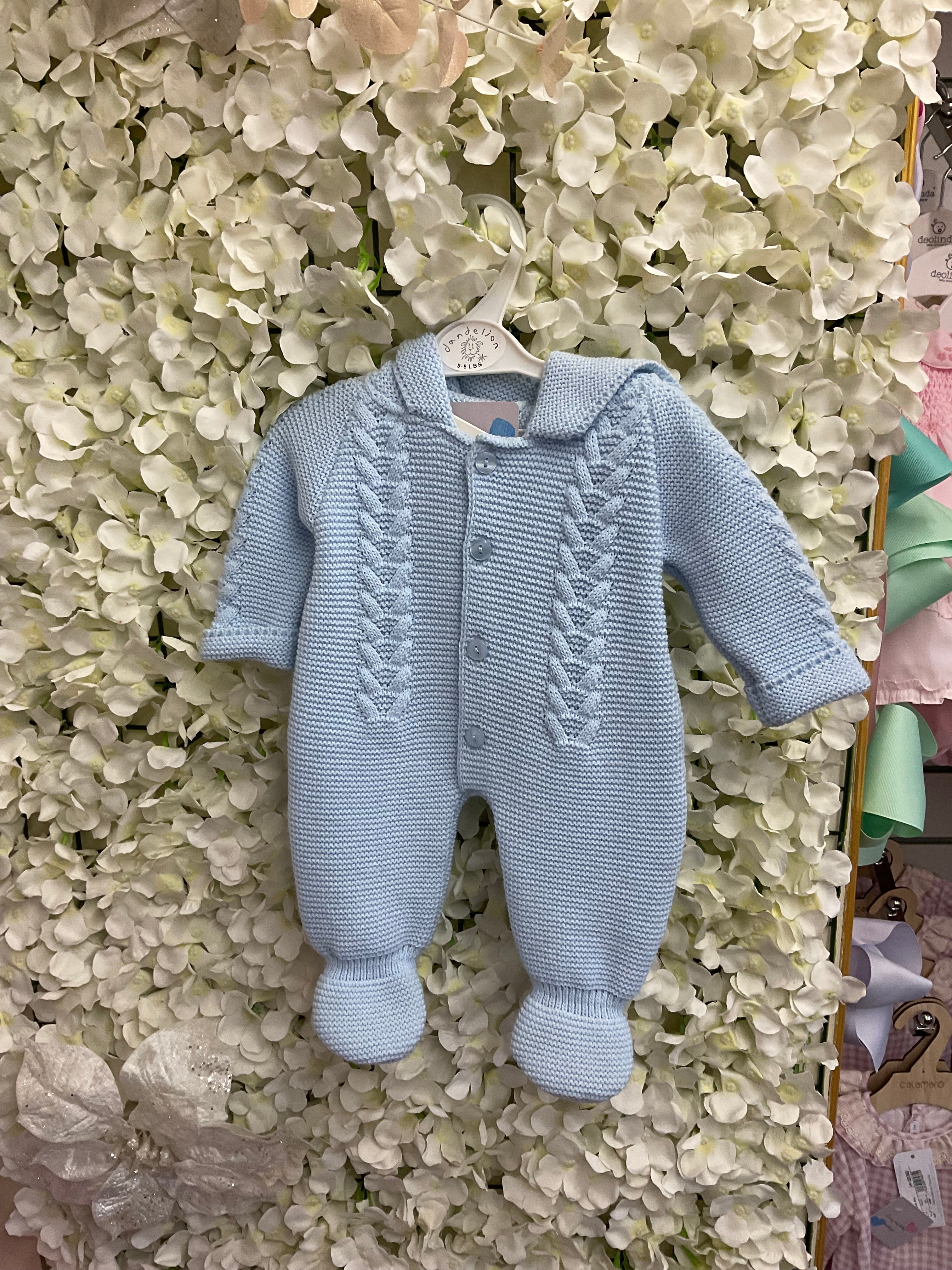 Dandelion boys blue knitted prem pram suit