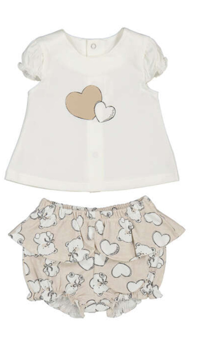 Mayoral baby girls beige hearts short set 1.642