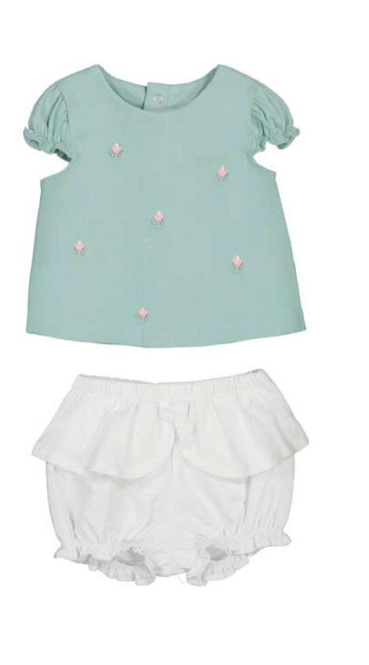 Mayoral embroidered green floral shorts  set 1.642