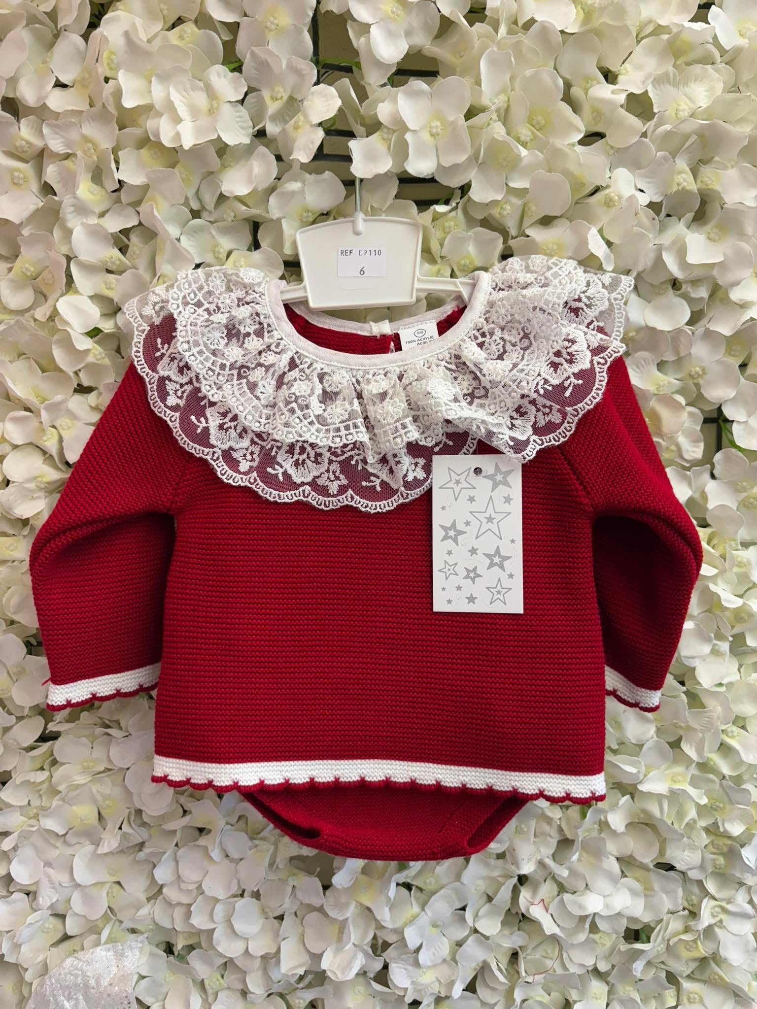 Little stars red knitted baby girls jam pants set