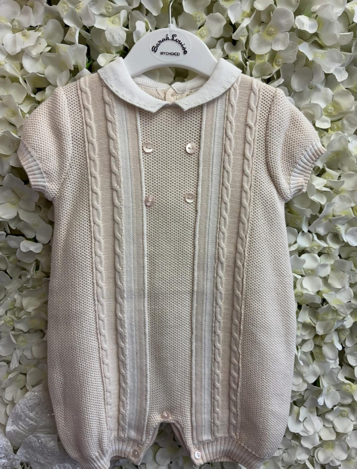 Sarah Louise baby boys knitted beige romper 8250