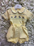 Beau Kid baby boys lemon smocked bunny romper