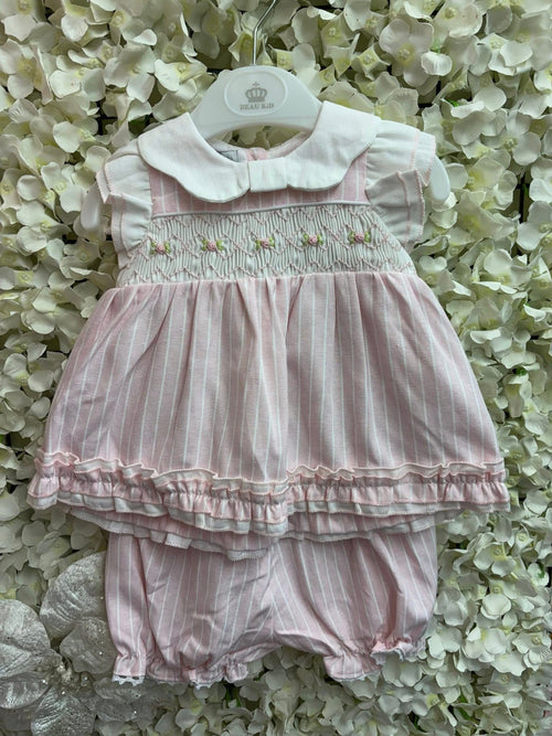 Beau kid  girls pink smocked dress & bloomers