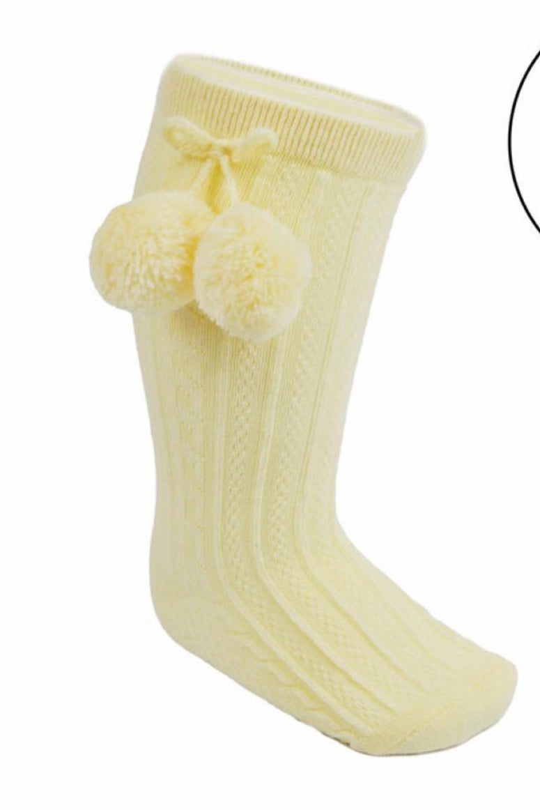 Soft touch Pom Pom knee high socks white/blue/navy /lemon/beige /ivory/red
