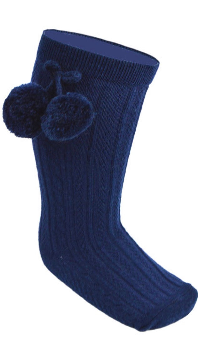 Soft touch Pom Pom knee high socks white/blue/navy /lemon/beige /ivory/red