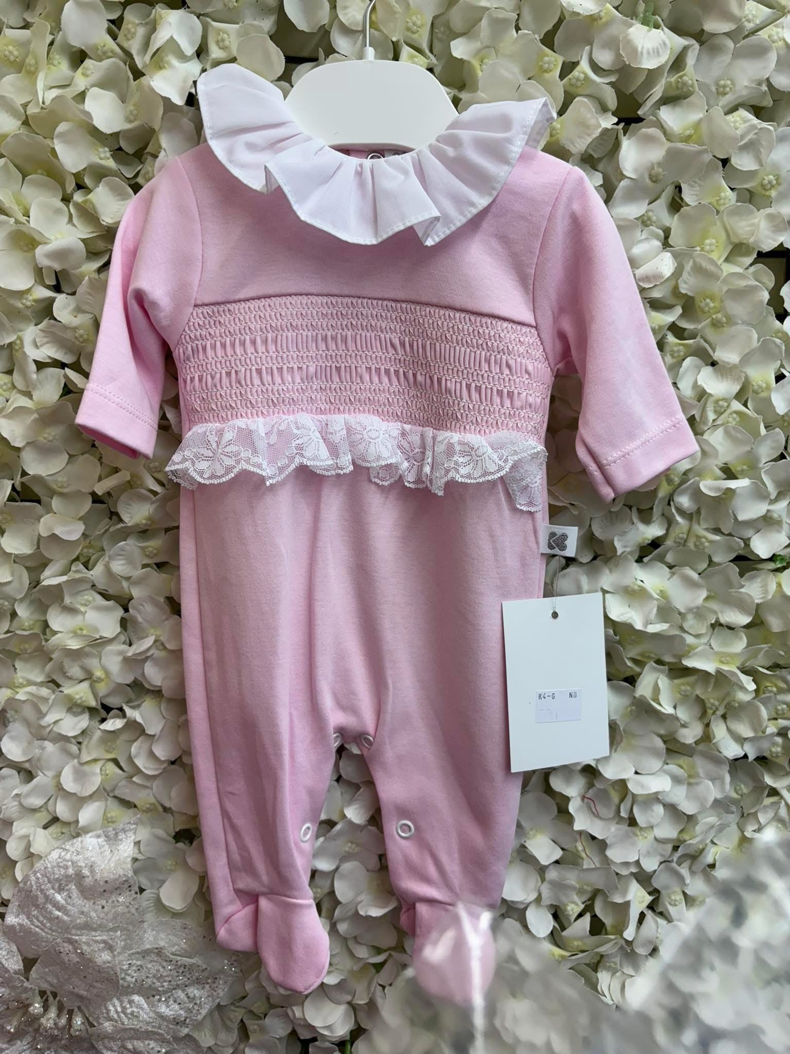 Kleo kids smocked baby girls pink babygrow