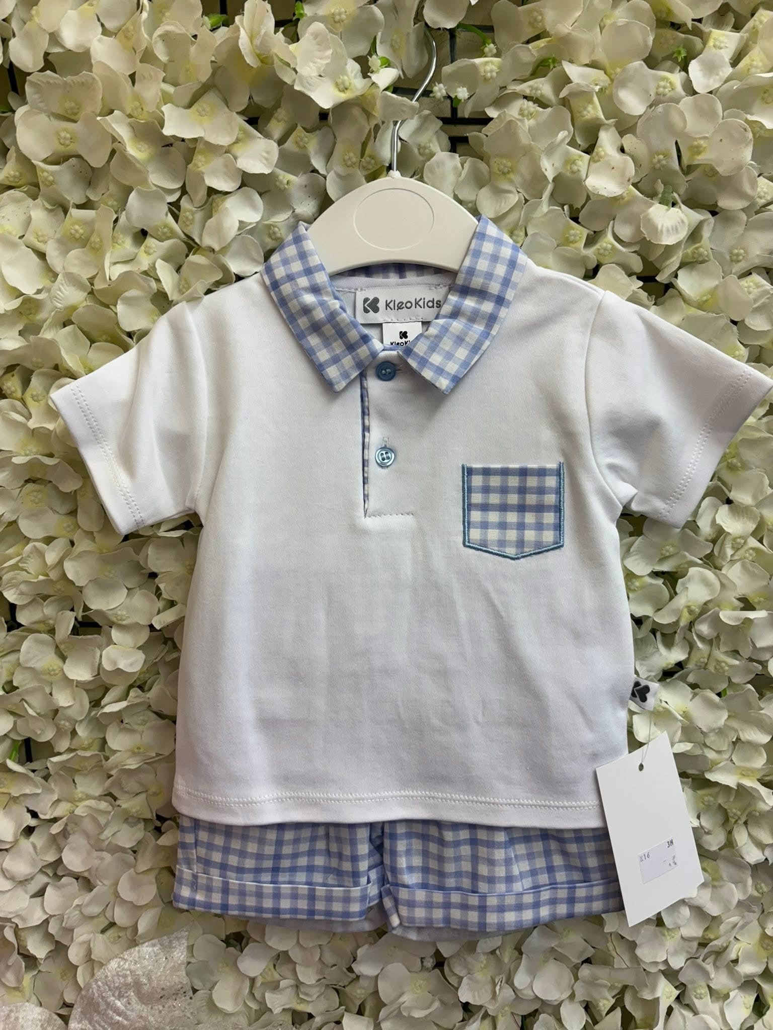 Kleo kids baby boys gingham polo shorts set