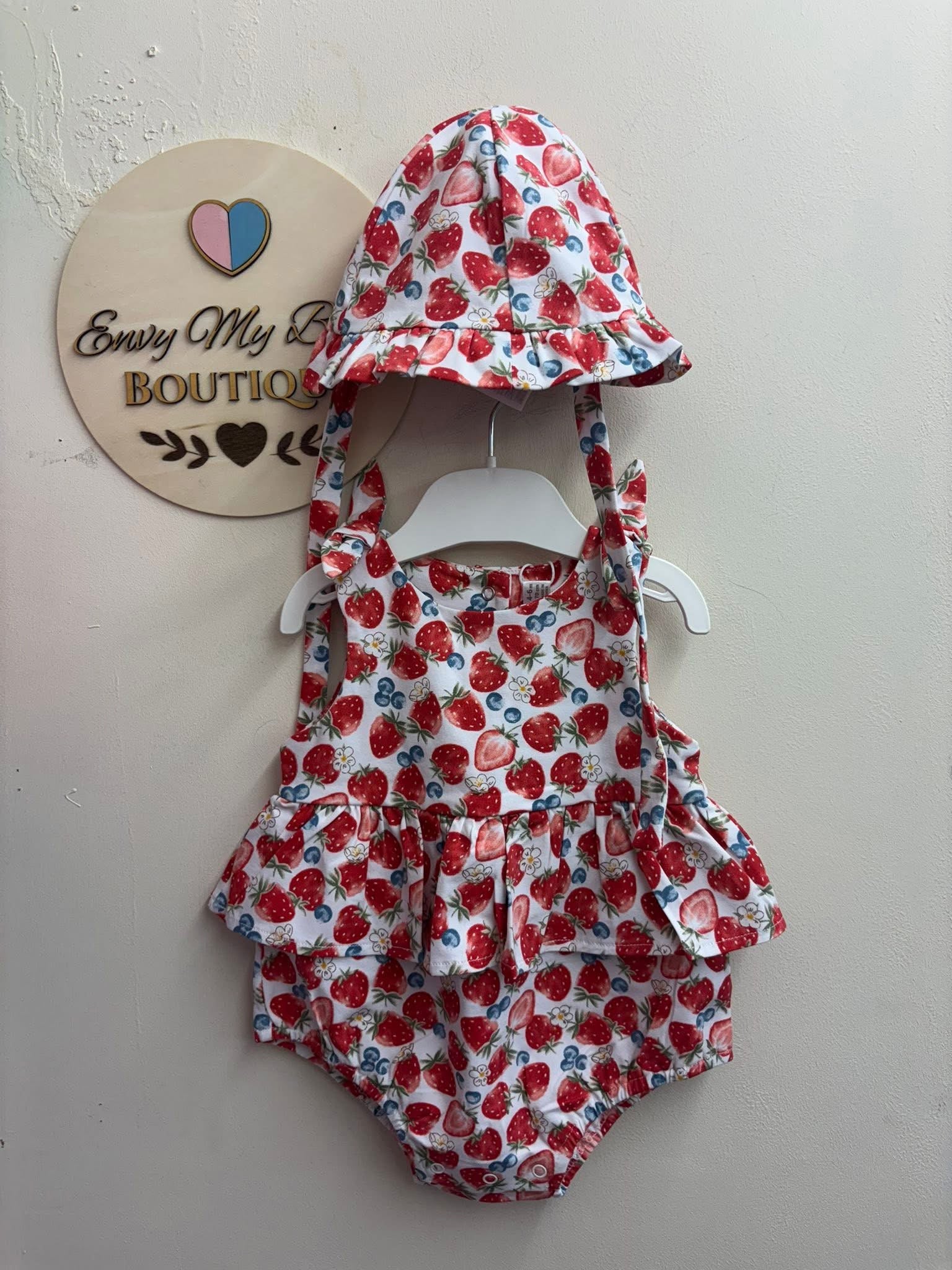 Mayoral baby girls strawberry romper & sunhat