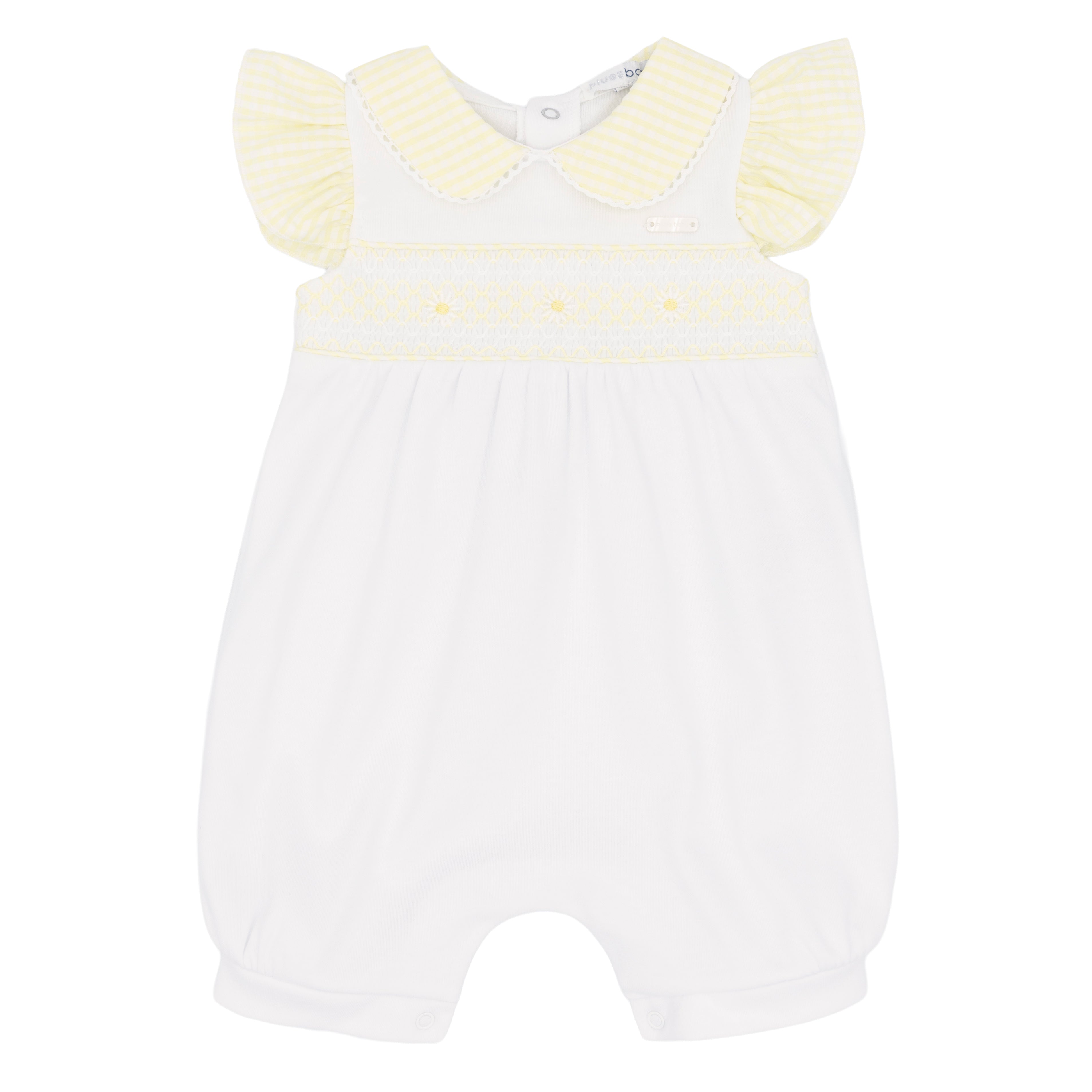 Blues Baby White and lemon baby girls smocked romper BB2268