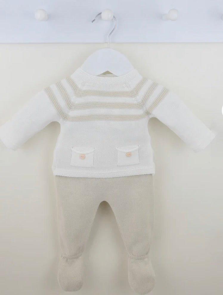 Pex baby boys beige 2 piece knitted set