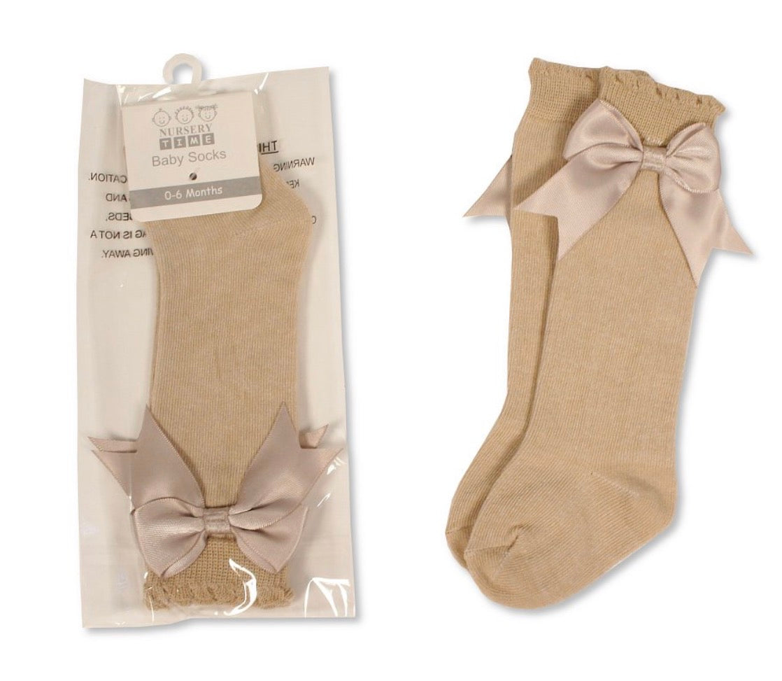 Nursery time baby girls knee high socks pink /beige  /lemon / red / sage green