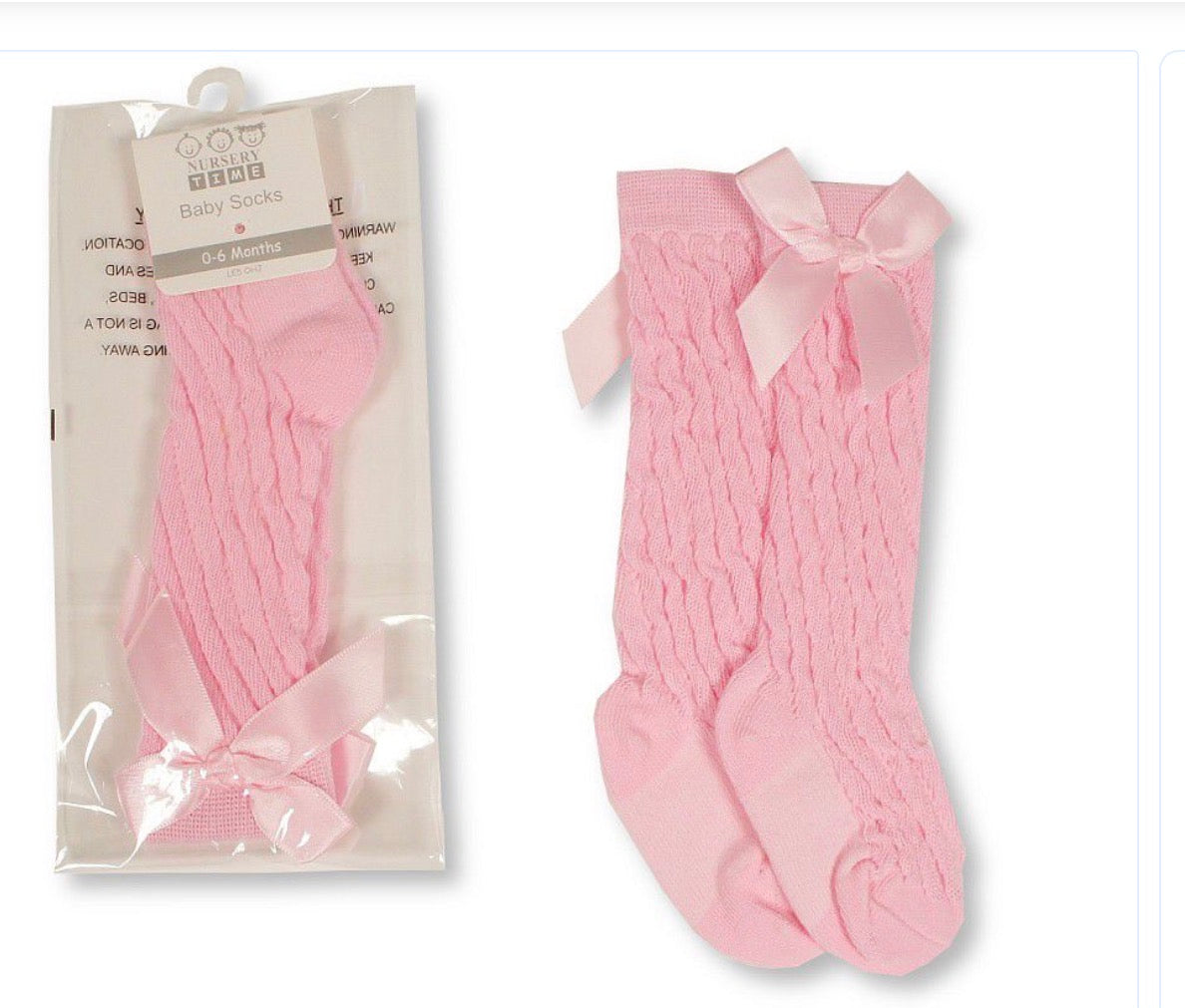 Nursery time girls knee high cable knit bow socks