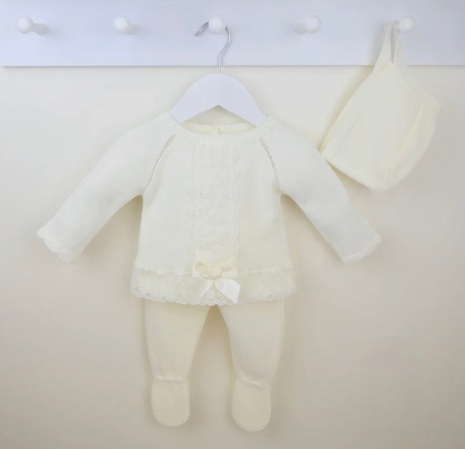 Pex baby girls cream 3 piece knitted set
