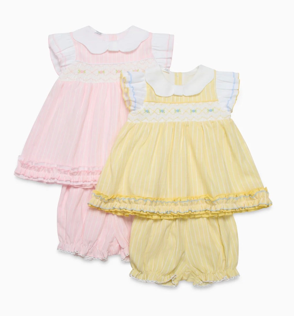 Beau kid  girls pink smocked dress & bloomers