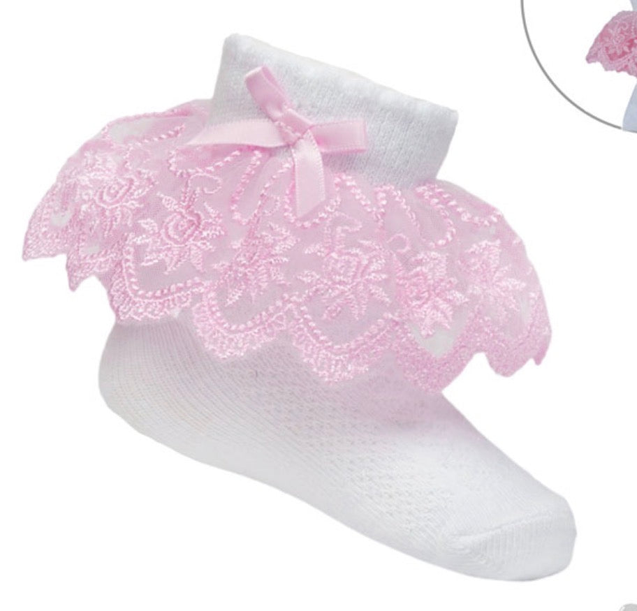 Soft touch white & pink lace socks