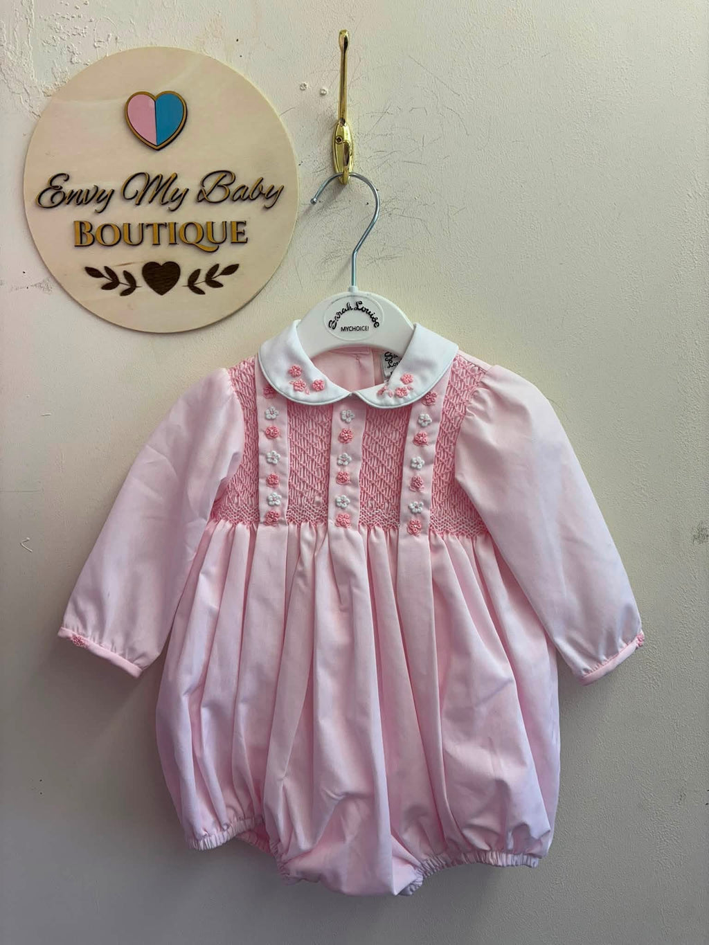 Pre order Sarah louise pink smocked romper 013922