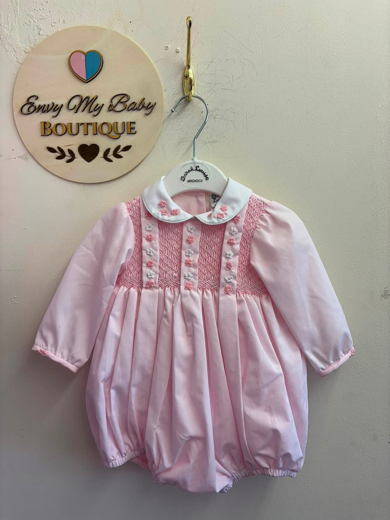 Pre order Sarah louise pink smocked romper 013922