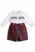 Pre order Sarah louise boys tartan smocked shorts set 013992