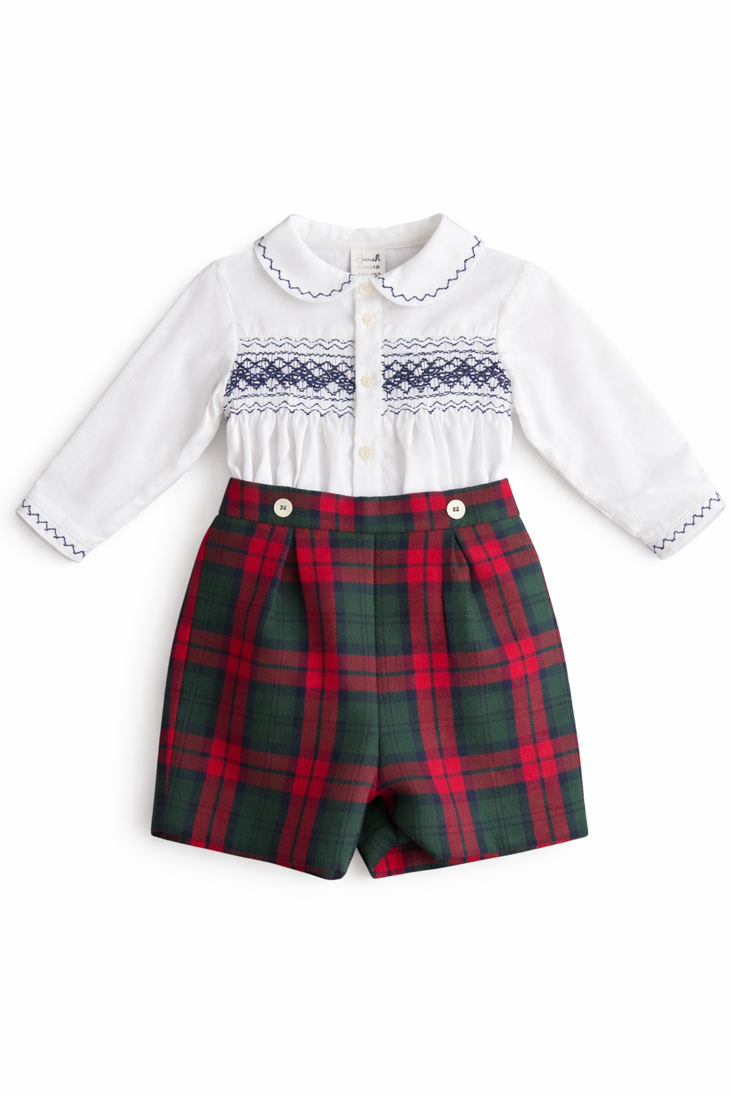 Pre order Sarah louise boys tartan smocked shorts set 013992