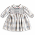 Preorder Sarah louise baby girls grey smocked dress 013952