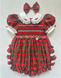 Vintage voyage baby girls  tartan smocked romper
