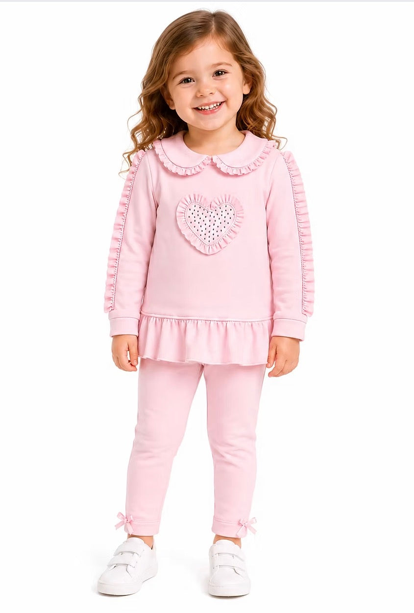 Kleo kids pink heart older / baby girls  loungewear set