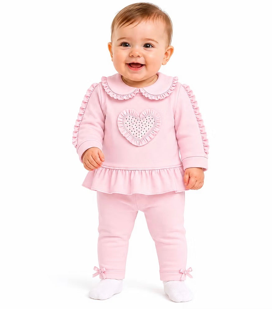 Kleo kids pink heart older / baby girls  loungewear set