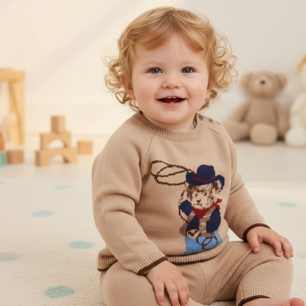 Rockabye baby boys knitted teddy set
