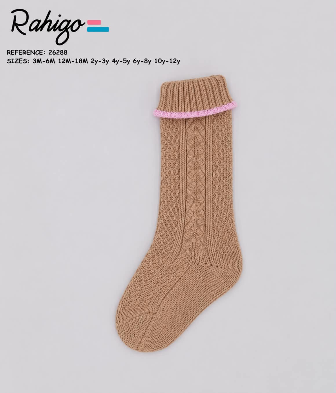Rahigo girls camel & pink trim socks