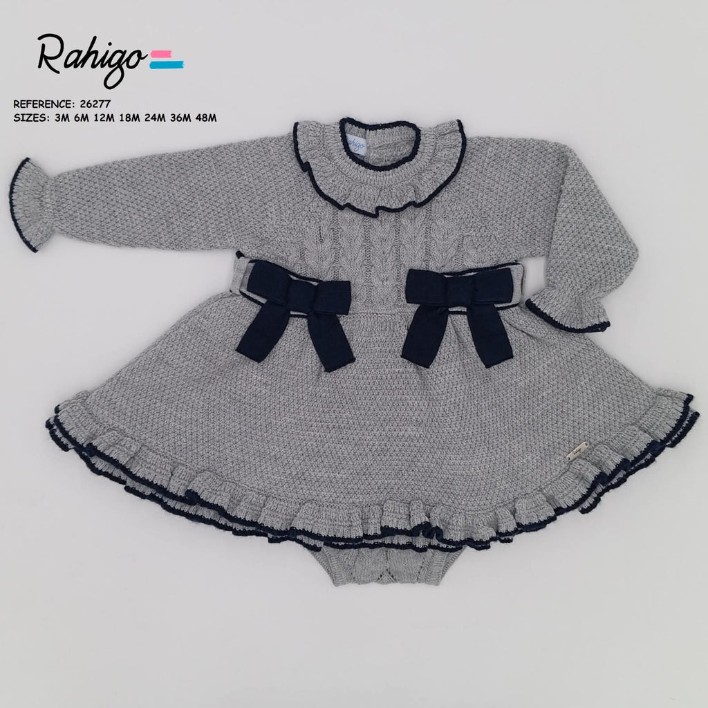 Rahigo baby girls grey & navy knitted dress