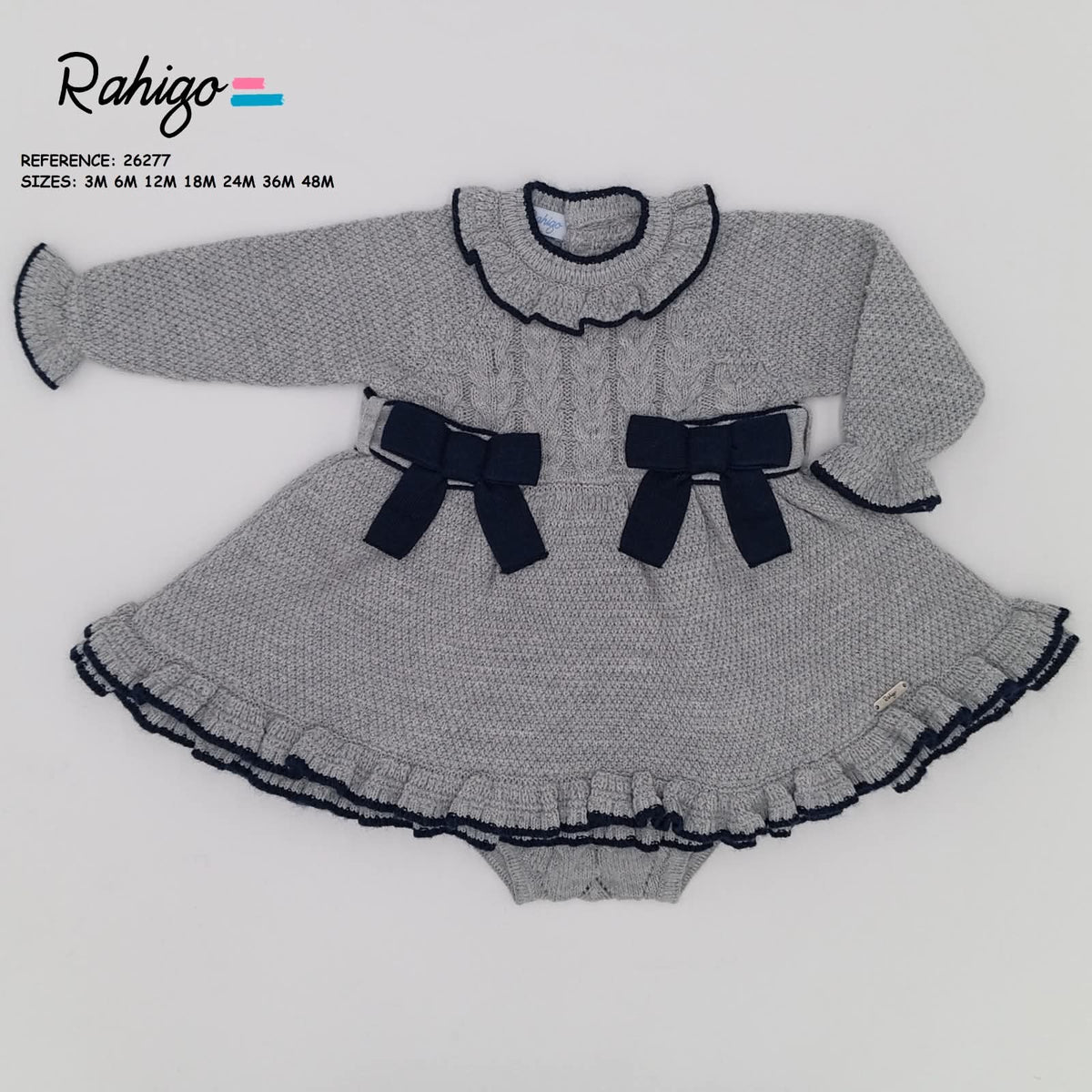 Rahigo baby girls grey & navy knitted dress
