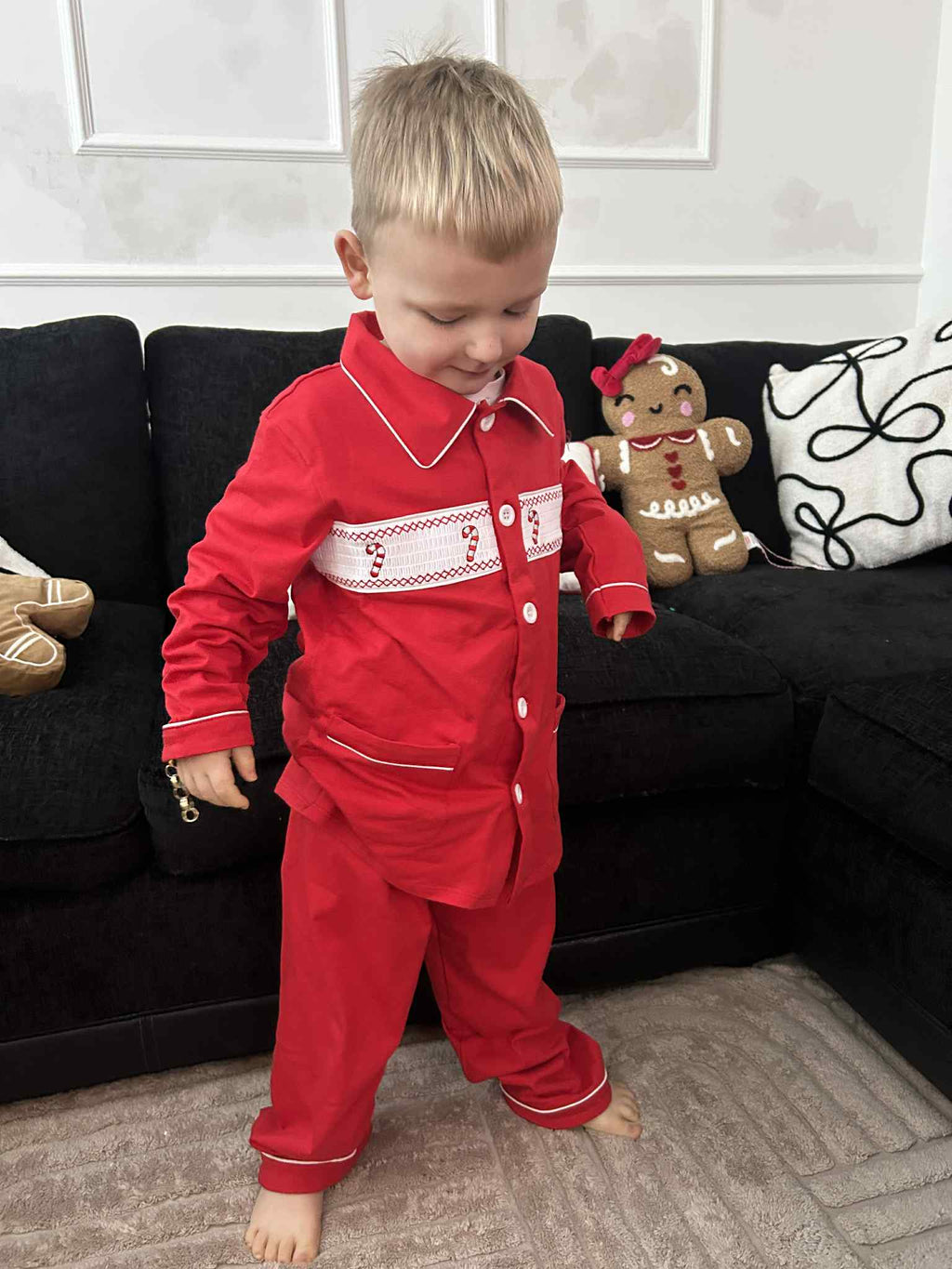 boys candy cane Christmas pyjamas