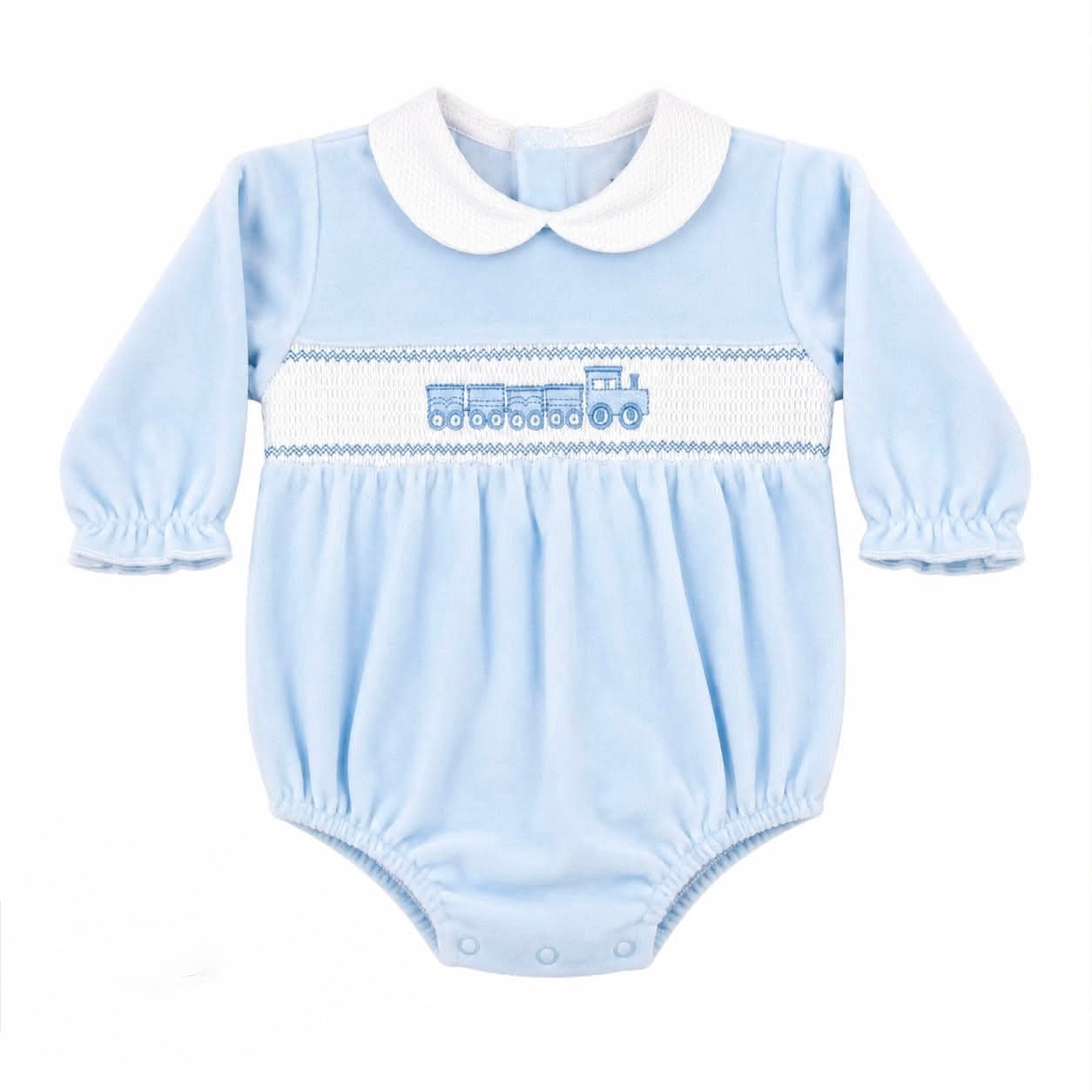 Kleo kids blue smocked baby boys train romper
